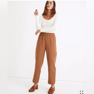 Madewell Waffleback Pull-On High-Rise Tapered Pants in Windowpane - Size Small
